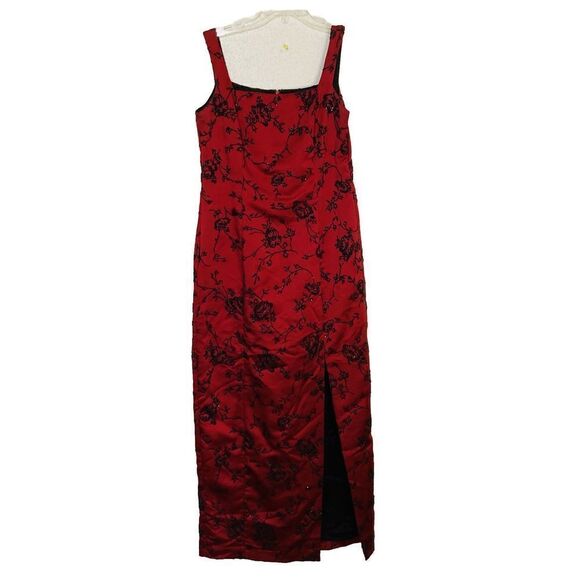 Vintage Jeffrey & Dara Evenings Red Floral Gown Black Beading Sz 10 - Picture 10 of 11